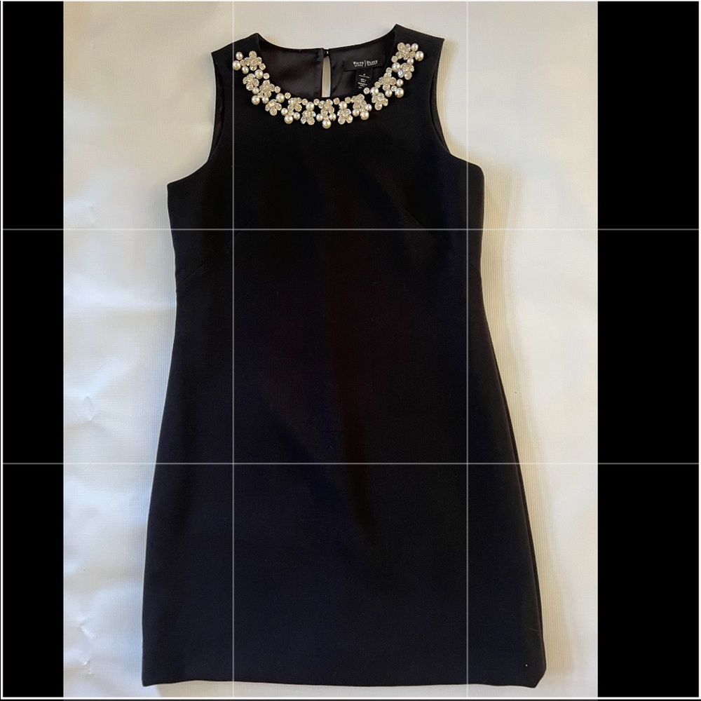 White House Black Market Black Dress with Neckline Pearl Detailing